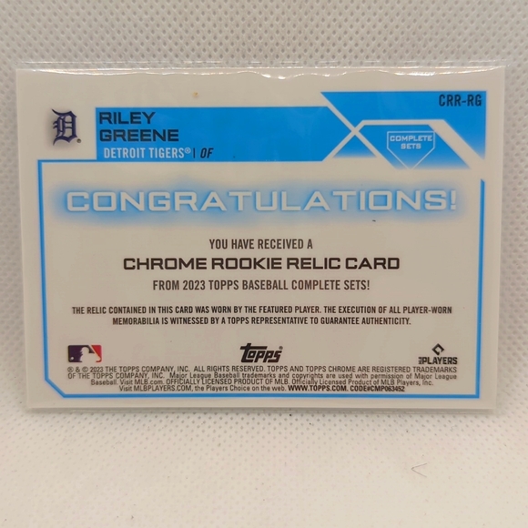 Riley Greene - 2023 chrome Rookie Relic Card - Picture 2 of 2
